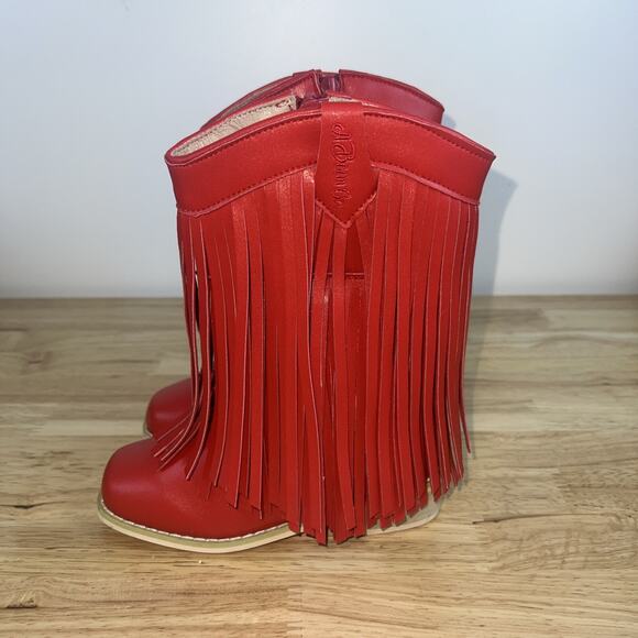 A Bear Co Girls Size 11 Red Fringe Leather Western Cowgirl Boots NEW - Picture 3 of 11